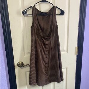 cider short brown square-neck striped dress (size: XS)